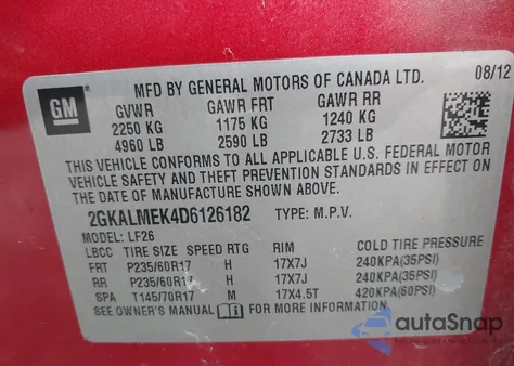 2013 GMC Terrain Sle-1 from USA, damaged, VIN 2GKALMEK4D6126182